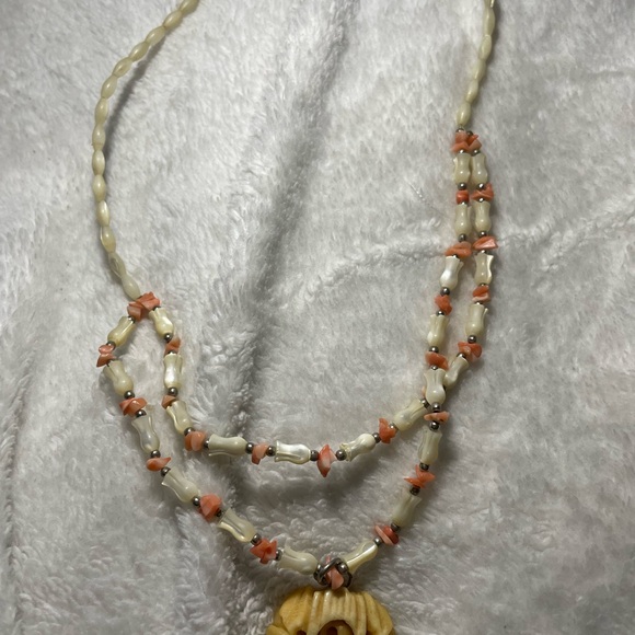 Jewelry - Beaded Mother Of Pearl and Coral Multi-Strand Necklace